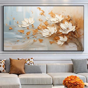 Large White Flower Abstract Painting,Heavy Textured Flower Oil Painting on Canvas,3D Flower Texture Art,Wall Decor for Living Room Landscape