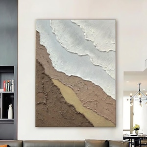 Original Textured Wall Art Ocean Waves Painting 3D Ocean Abstract Painting Wabi-Sabi Wall Art Earth Tone Waves Art Living Room Canvas Art