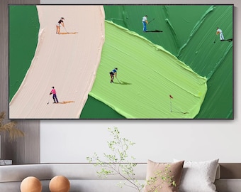 Golf Course Art, 3D Textured Impasto Painting, Green Minimalist Art
