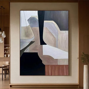 Large Abstract Wabi-Sabi Wall Art Beige Black Texture Painting Neutral Minimalist Wall Art  Colorful Texture Canvas Art Neutral Wall Decor