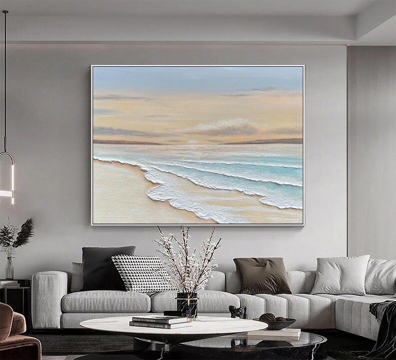 3D Ocean Sunset Painting on Canvas Textured Ocean Painting Beach ...