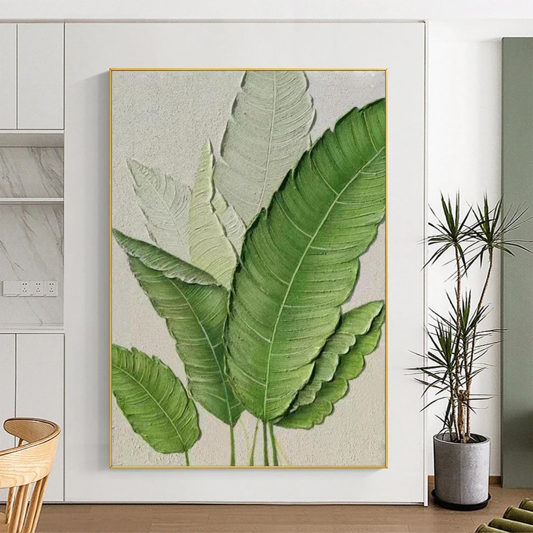 3D Minimalist Green Leaves Painting on Canvas Modern Minimalist ...