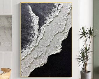 Black and White 3D Textured Ocean Wave Painting
