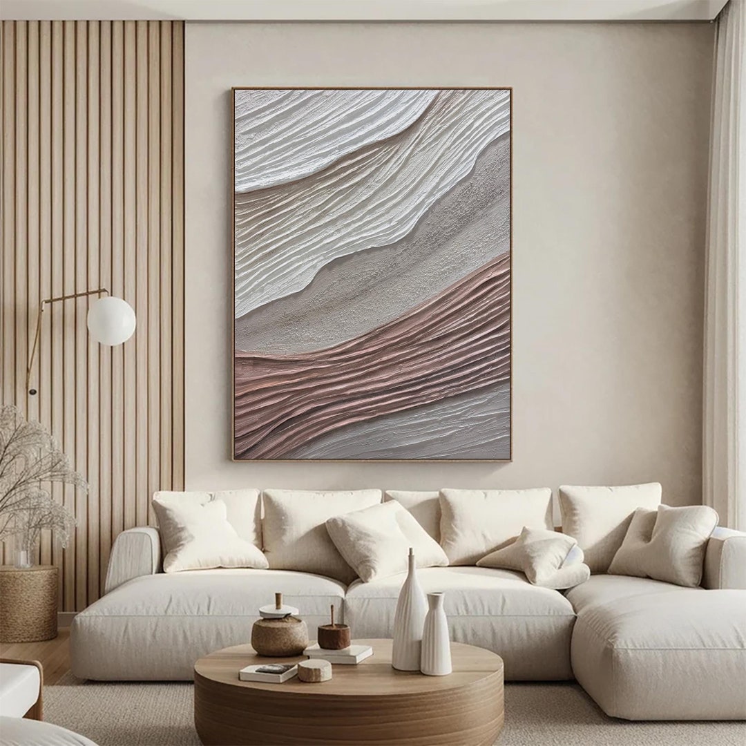 3D Minimalist Ocean Painting on Canvas Textured Wall Art Earth Tone ...