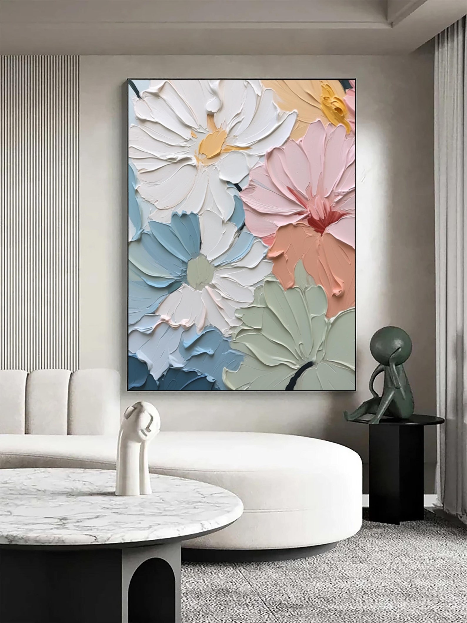 Picture of Large Flower Textured Wall Art 3D Abstrat Painting on Canvas Wall Decor ...