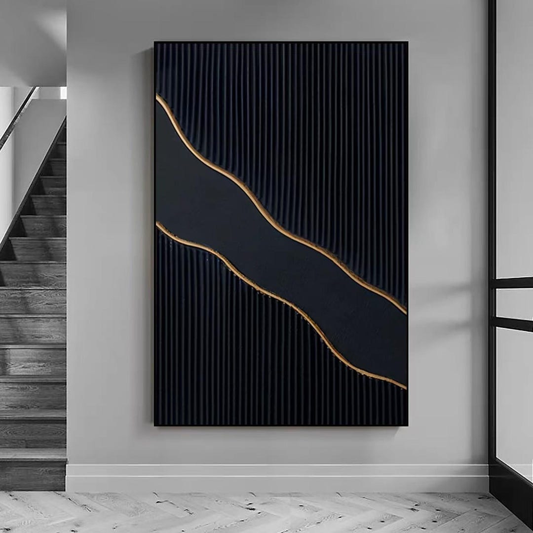 Black 3D Texture Painting on Canvas Black Minimalist Wall Art Large ...