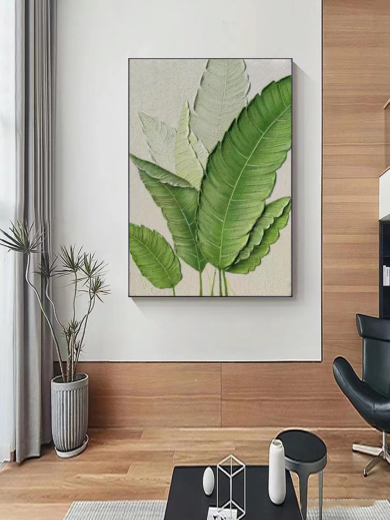 3D Minimalist Green Leaves Painting on Canvas Modern Minimalist ...