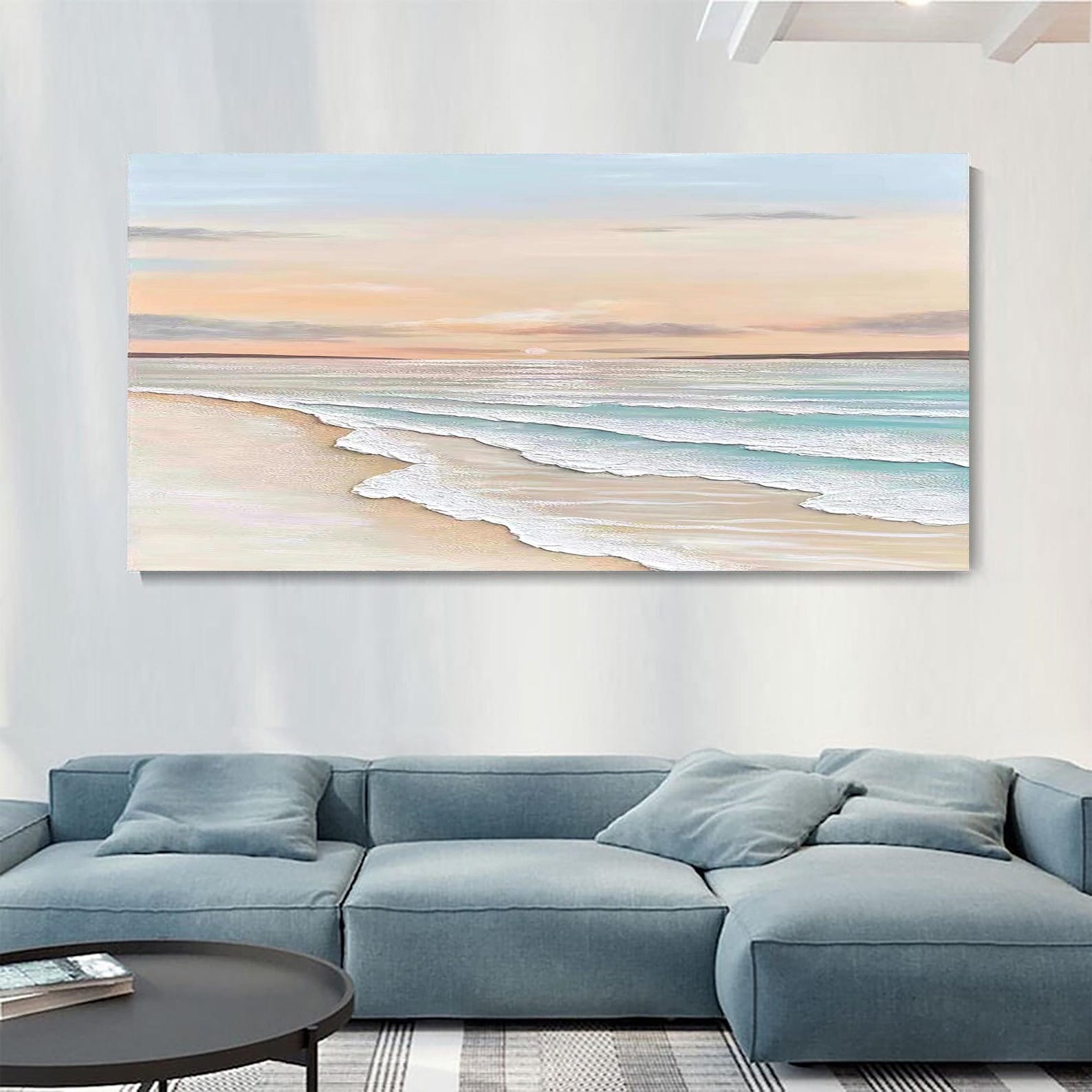 Large Ocean Sunset Painting on Canvas Textured Ocean Painting Beach ...