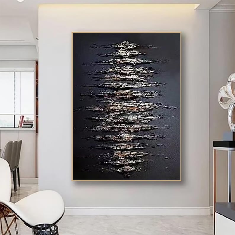 Black & Gold Abstract Painting on Canvas, 3D Texture Wall Art - Etsy
