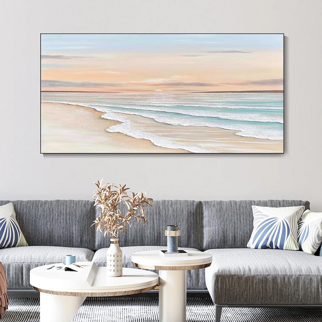 Large Ocean Sunset Painting on Canvas Textured Ocean Painting Beach ...