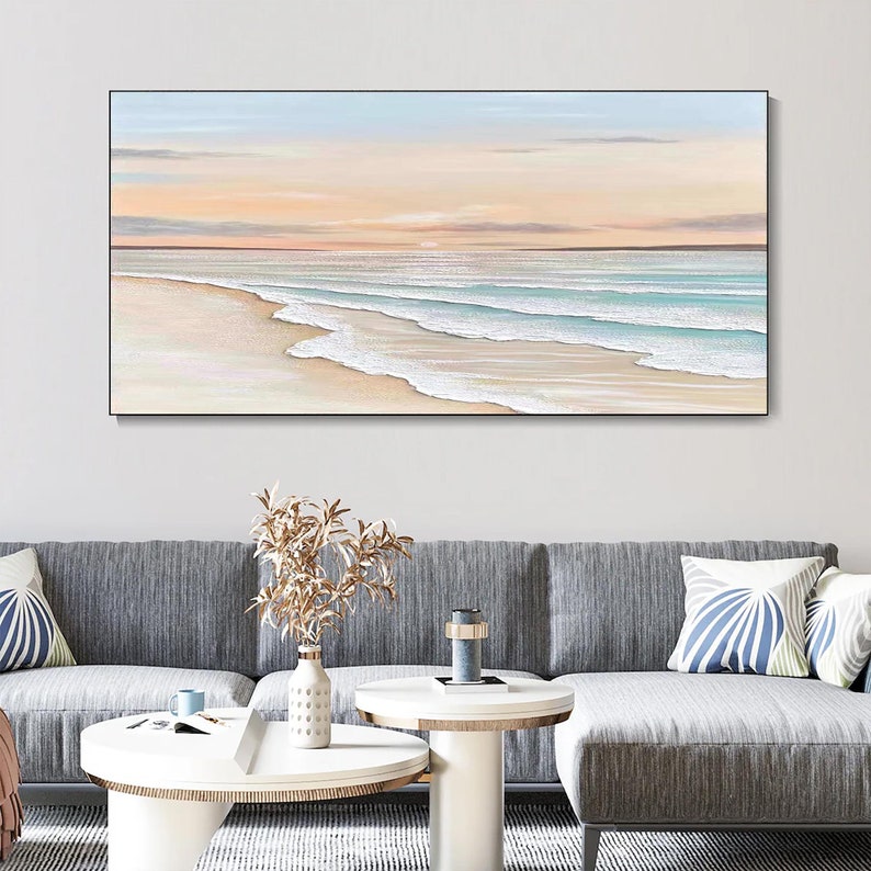 Large Ocean Sunset Painting on Canvas Textured Ocean Painting Beach ...