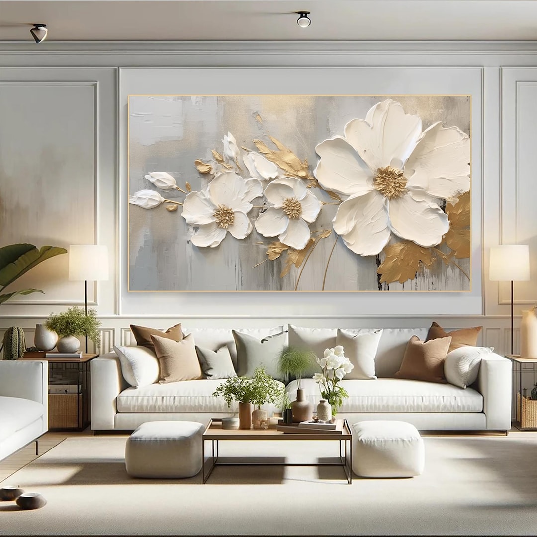 Textured White Flower Oil Painting on Canvas, 3D Floral Wall Art - Etsy