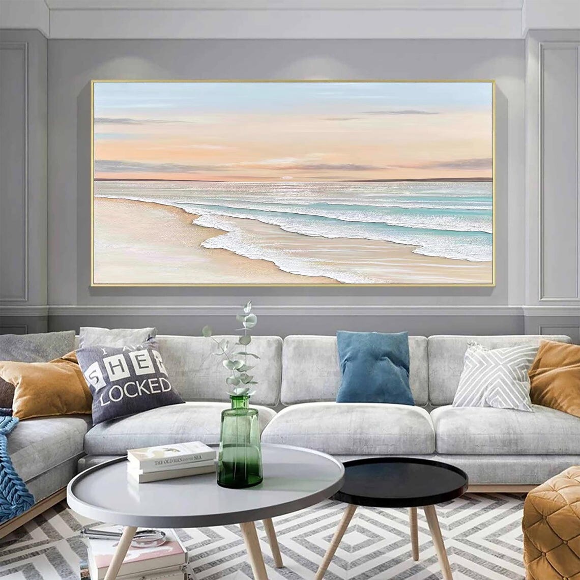 Large Ocean Sunset Painting on Canvas Textured Ocean Painting Beach ...