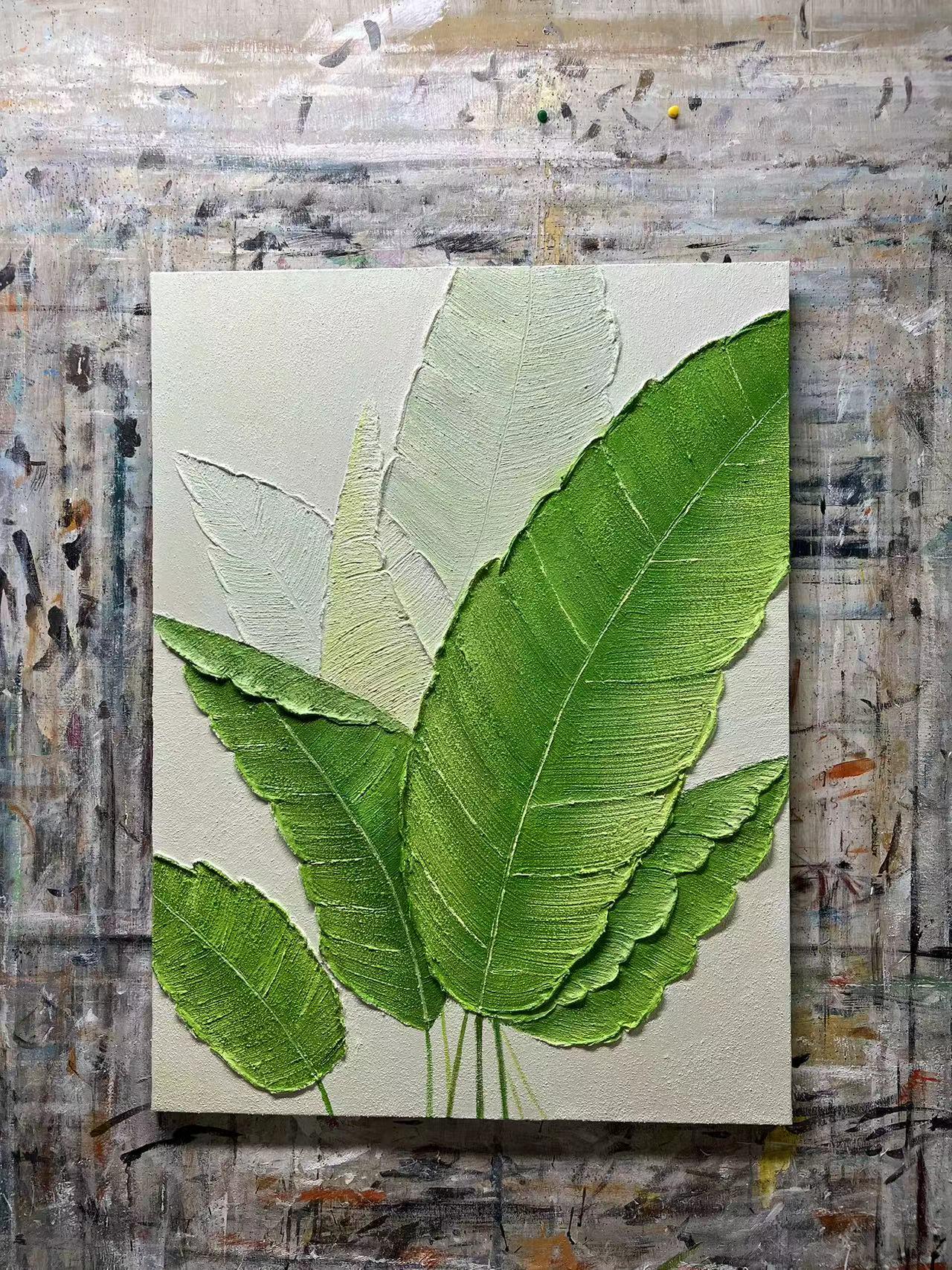 3D Minimalist Green Leaves Painting on Canvas Modern Minimalist ...