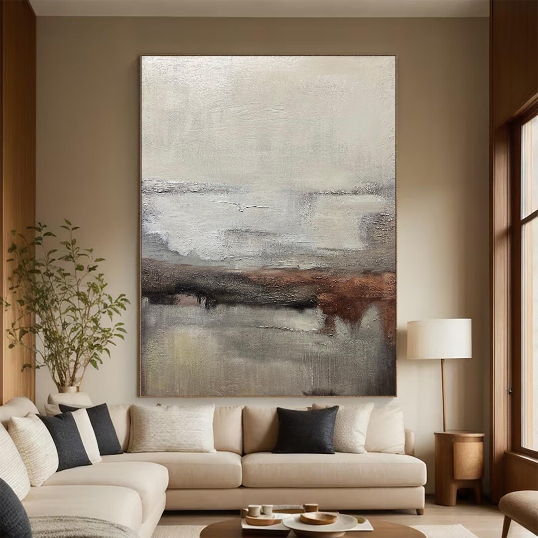 Large Abstract Canvas Painting, Beige Brown Textured Wall Art - Etsy