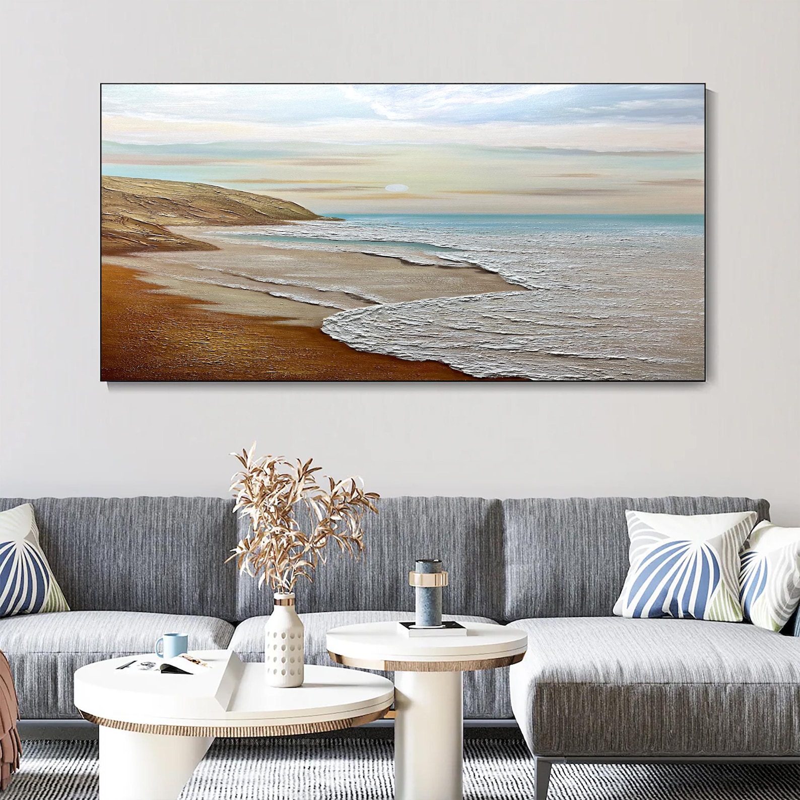 Large 3D Minimalist Beach Painting Textured Wall Art Ocean Wave ...