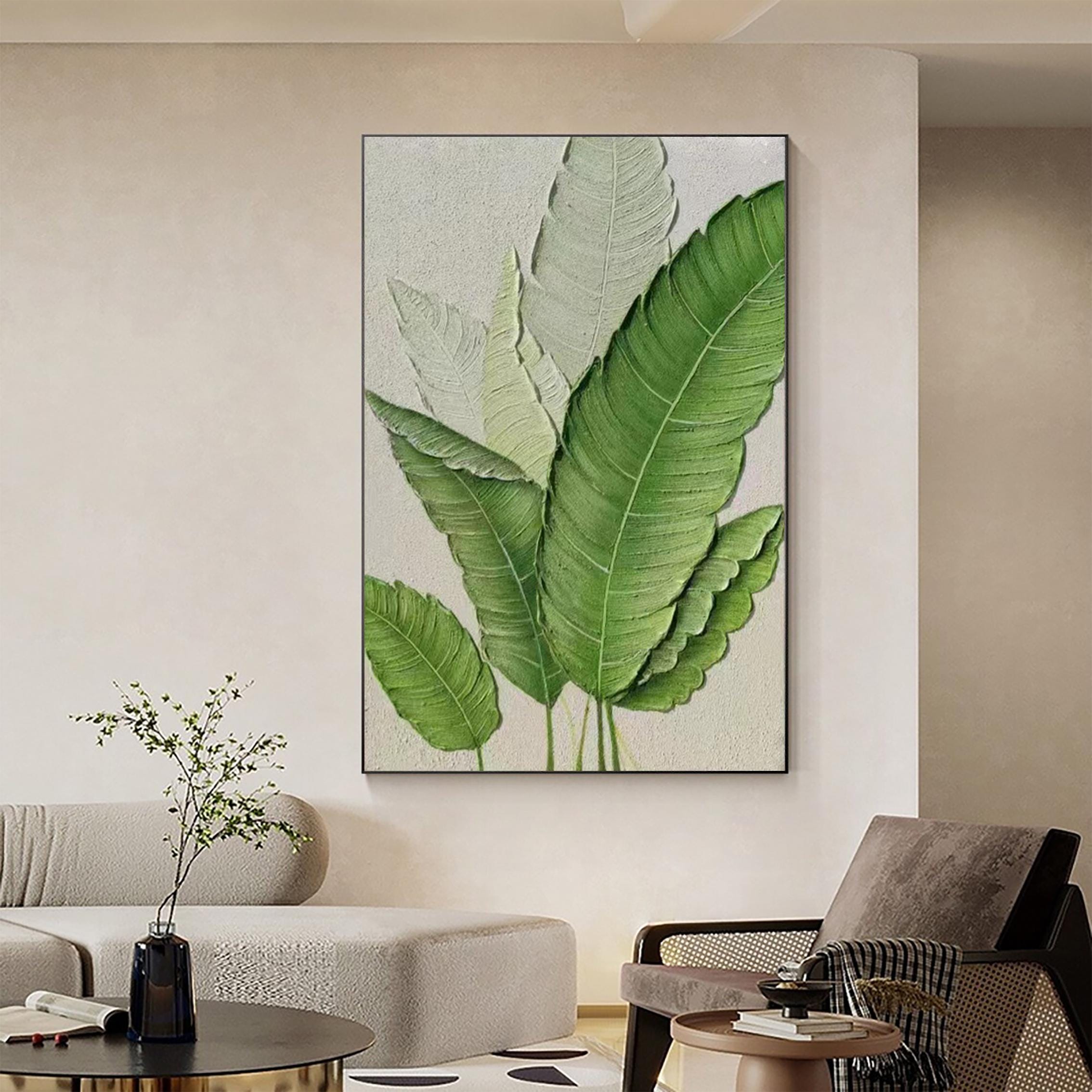 3D Minimalist Green Leaves Painting on Canvas Modern Minimalist ...