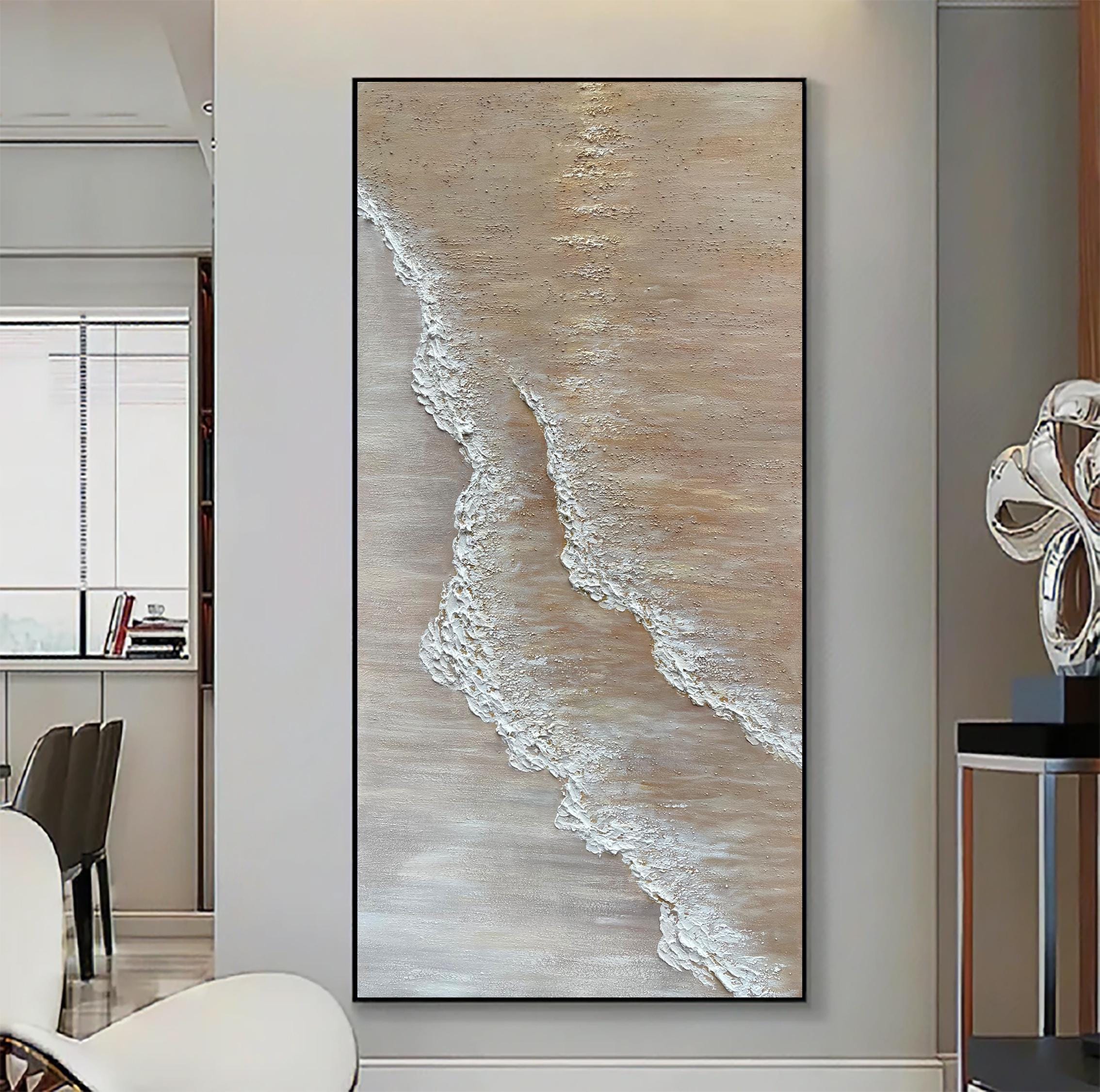 3D Earth Color Minimalist Beach Painting Textured Wall Art Ocean Wave ...