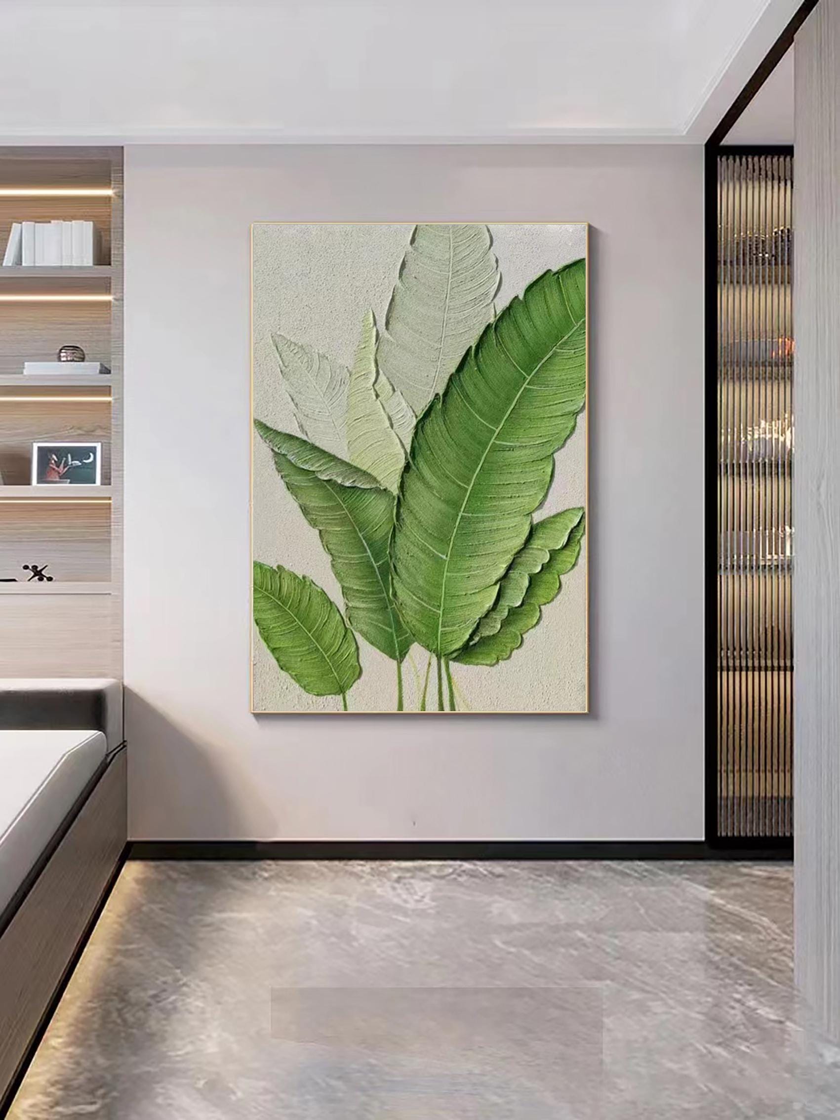 3D Minimalist Green Leaves Painting on Canvas Modern Minimalist ...