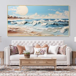 Large 3D Textured Ocean Wall Art Original Plaster Wave Landscape Art on Canvas Earth Tone Wave Decor Unique Wabi-sabi Living Room Wall Art