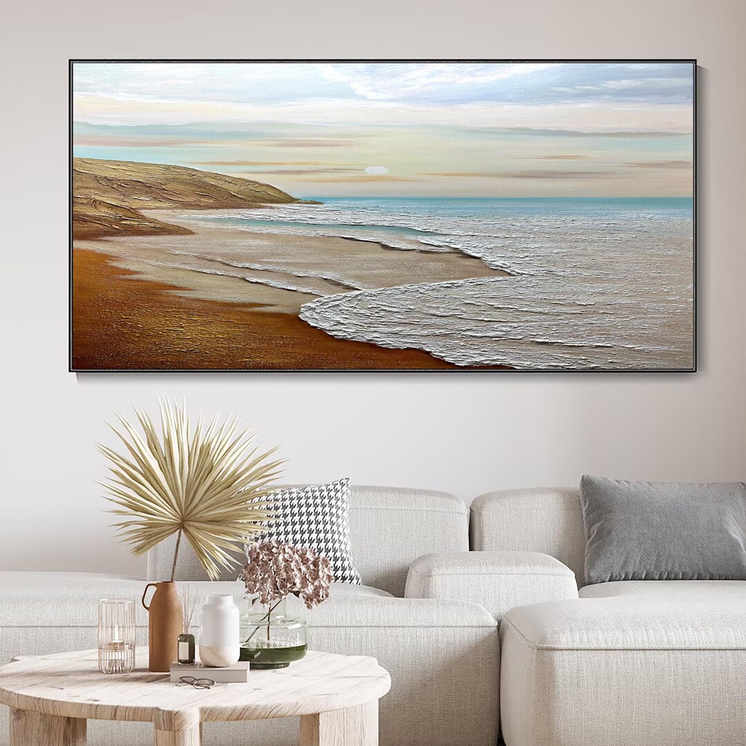 Large 3D Minimalist Beach Painting Textured Wall Art Ocean Wave ...