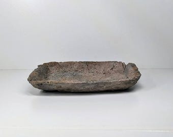 Handmade Tan and Gray Concrete Kusamono Planter - Rectangular Minimalist Wabi-Sabi Succulent Pot