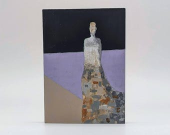 Original Expressionist Acrylic 5x7 Figure Painting on Cradled Wood Panel "Waiting"