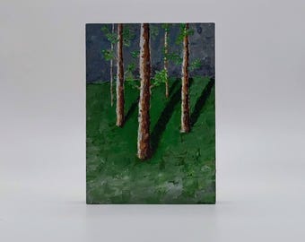 Original Landscape Painting 5x7 Cradled Wood Panel Acrylic "Storm Beyond the Glade"