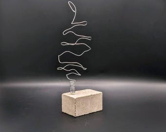Brutalist Wire Tree Sculpture Modern Minimalist Concrete Base Metal Wire Bonsai Art