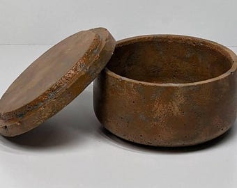 Handmade Concrete Lidded Jar Rustic Brown Minimalist Jewelry Box Decorative Cement Canister Vessel