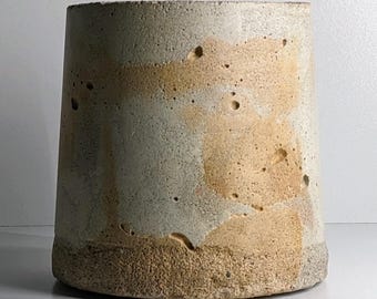 Abstract Concrete Sculpture: Caramel Tan Minimalist Decor, Plant Riser, Original, One-of-a-Kind Art