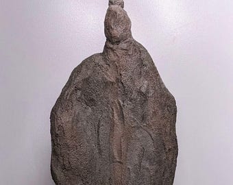 Wabi Sabi Concrete Figurative Sculpture "Welcome" Ancient Artifact-Style Handmade Figurine Art Statue