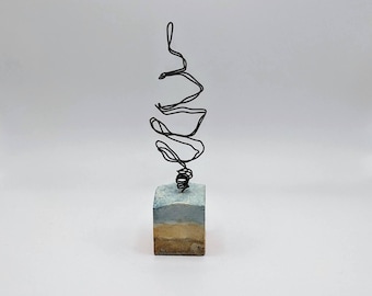 Minimalist Concrete and Wire Tree Sculpture "Strata & Spire" Modern Botanical Art Decor