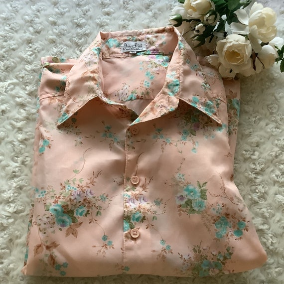 Vintage 70s Diane Rich peach teal floral polyeste… - image 8