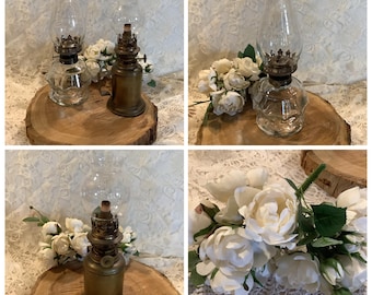 Sold Individually - Vintage Glass Anchor Hockey Brass small oil lamps - made in France - farm house garden entertaining - Details Below