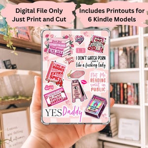 Inserto imprimible para Kindle Pink Smut Bookish, 6 archivos PDF imprimibles, diseñado para Kindle Colorsoft/Paperwhite 10.ª, 11.ª y 12.ª generación/Basic 10.ª generación y 2024