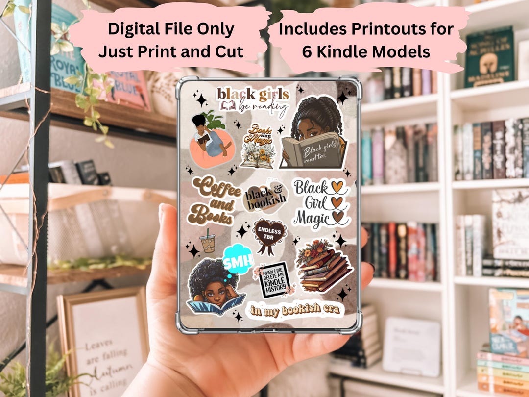 Black Girl Woman Bookish Kindle Printable Insert, 6 PDF Printable Files ...