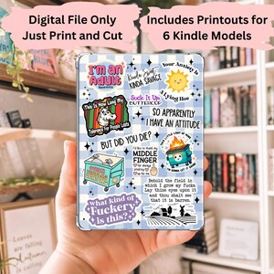 Snarky Funny Bookish Kindle Printable Insert, 6 PDF printable files for Kindle Colorsoft/Paperwhite 10,11,12 gen/Basic 10th gen and 2024