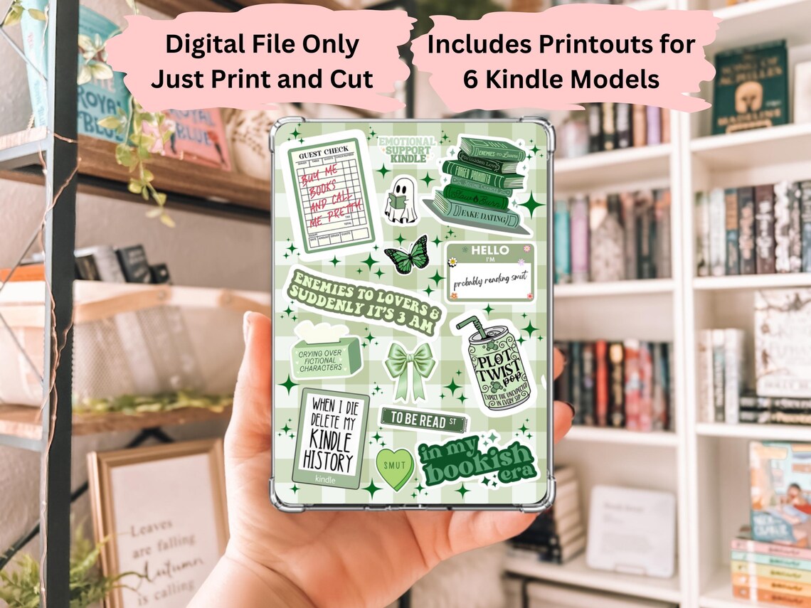 Green Bookish Kindle Printable Insert, 6 PDF Printable Files for Kindle ...