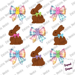 Chocolate Bunny Coquette Easter Image, Bows, Peeps, PNG Image, DTF, Sublimation, shirt idea, sticker idea, magnet idea