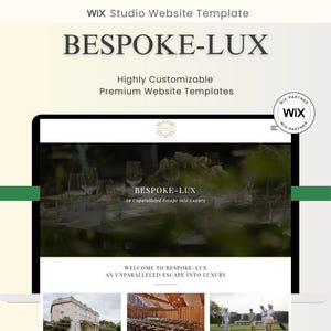 May include: A website template advertisement. The image features the text "BESPOKE-LUX" and "Highly Customizable Premium Website Templates." A website preview shows a luxury dining scene. The Wix Partner logo is in the upper right corner. The bottom of the image shows three thumbnail images.