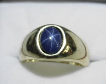 AAA Star Sapphire 2.94 Carats  9x7mm  in Heavy 14K Yellow gold ring 18 grams Available in 18K gold 2906