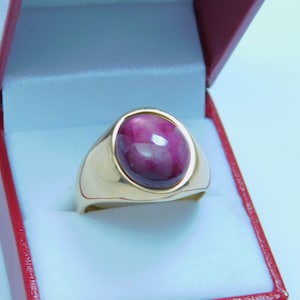 AAAA Star Ruby 14 x 12 mm 14,05 karaat 18K zware gouden herenring 18 gram 4539