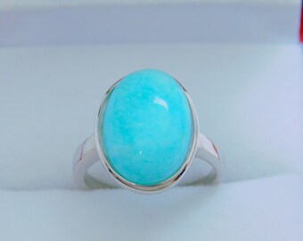 Amazonite  5.05 carats  14x10mm  set in 14K white gold ring   1703