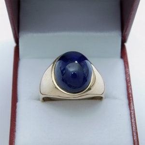 AAAA Blue Sapphire cabochon  15x13mm  17.48 Carats   18K Men's Heavy gold ring 18 grams  4502