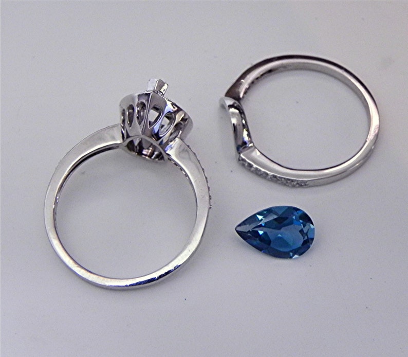 AAAA London Blue Topaz 1.49 Carats in 14K White gold Bridal set .40cts of diamonds. 1611 MMMM DDD image 4