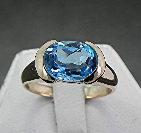 AAA Swiss Blue Topaz 10x8mm 14K gold ring 4 grams 1017 | Etsy