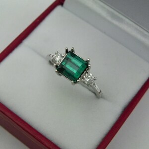 AAA Indicolite Tourmaline Step cut 7x7mm 1.89 Carats 14K white gold Diamond 3 stone ring .32ct 0784 image 2