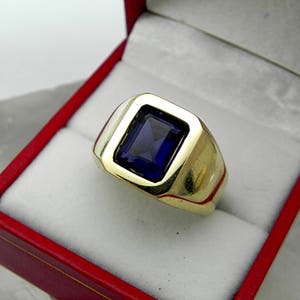 AAAA Iolite 9x7mm  2.28 Carats   Heavy 14K Yellow gold Emerald cut Mans ring 15-16 grams 1722