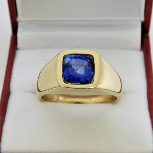 AAAA Blue Sapphire 8x8mm 3.16 Carats Heavy 14K Yellow Gold - Etsy